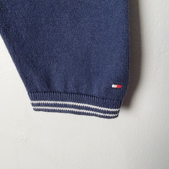 Tommy Hilfiger Navy Polka Dot Sweater Women’s Large 100% Pima Cotton V-Neck - Picture 4 of 9